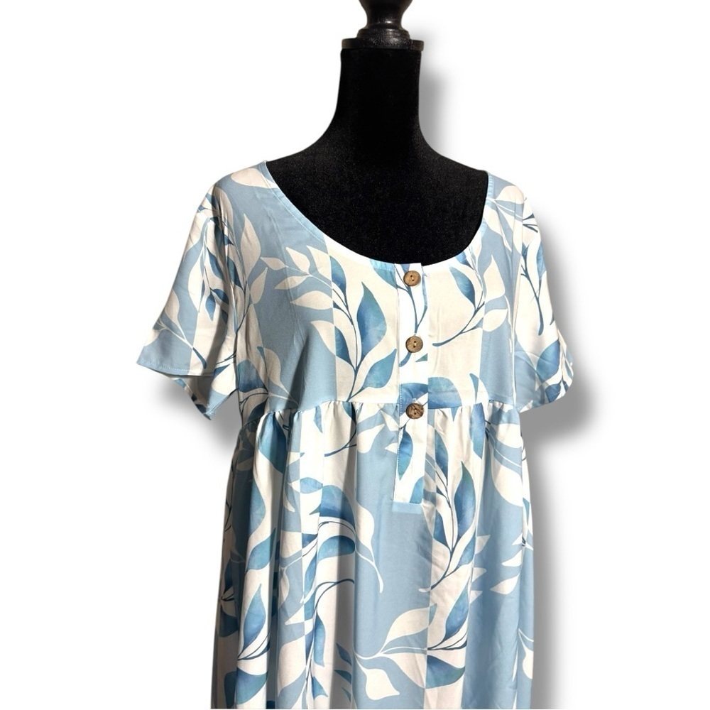 Made With Love Relax Fit Short Sleeve Empire Waist Blue/White Floral Maxi Dress - Picture 3 of 15